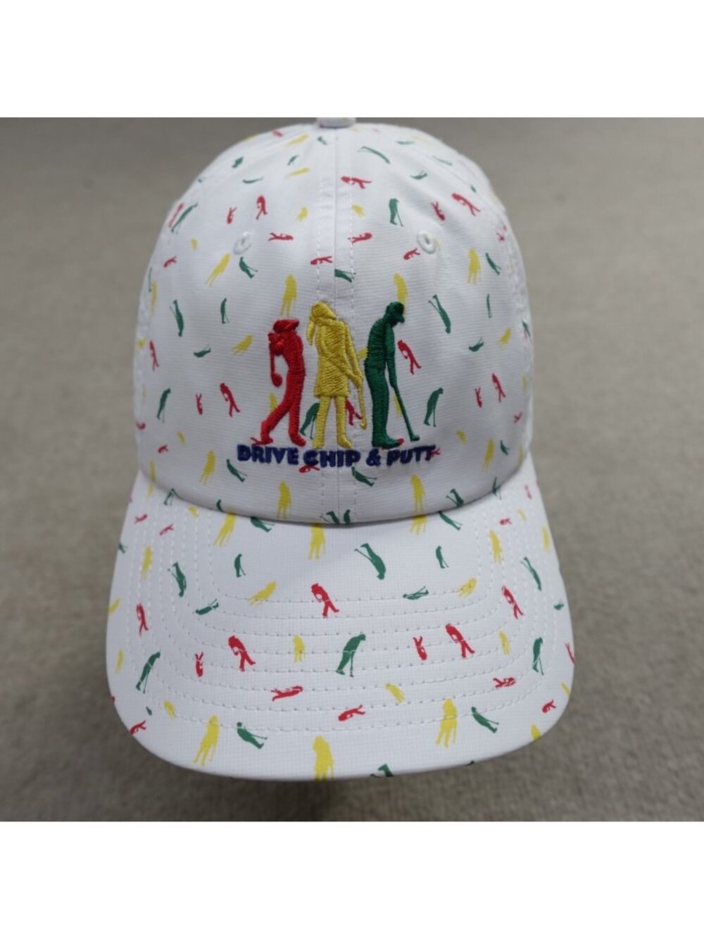 Drive Chip Putt Hat White Embroidered All Over Print Strapback USGA Masters